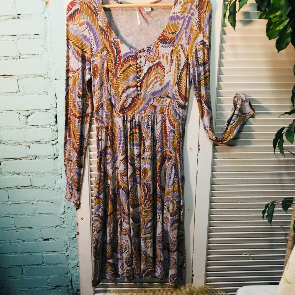 RicRac Rustic Tea Length Patterned Dress w Pockets